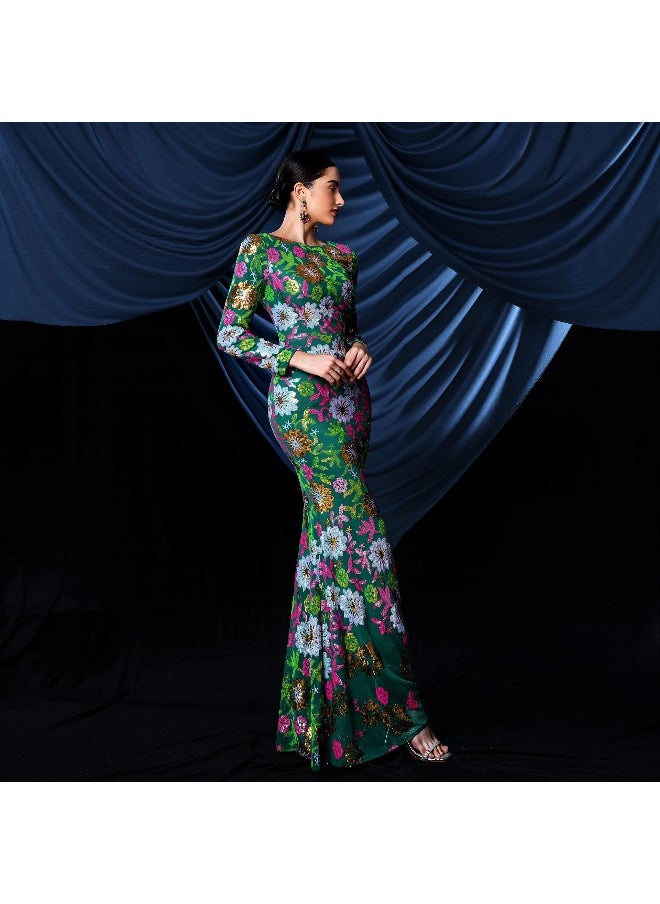 Madam Uniq Floral Sequin Evening Dress  - Image 4