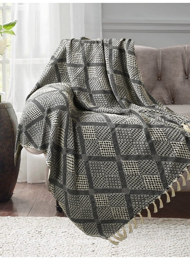 SASHAA WORLD SASHAA WORLD Unique Geometric Throw Bedcover | Throw Bedspreads, Perfect for Lounging, Cotton Bedsheet | Black/Grey Bedcover | 80 x 60 inch - Image 2