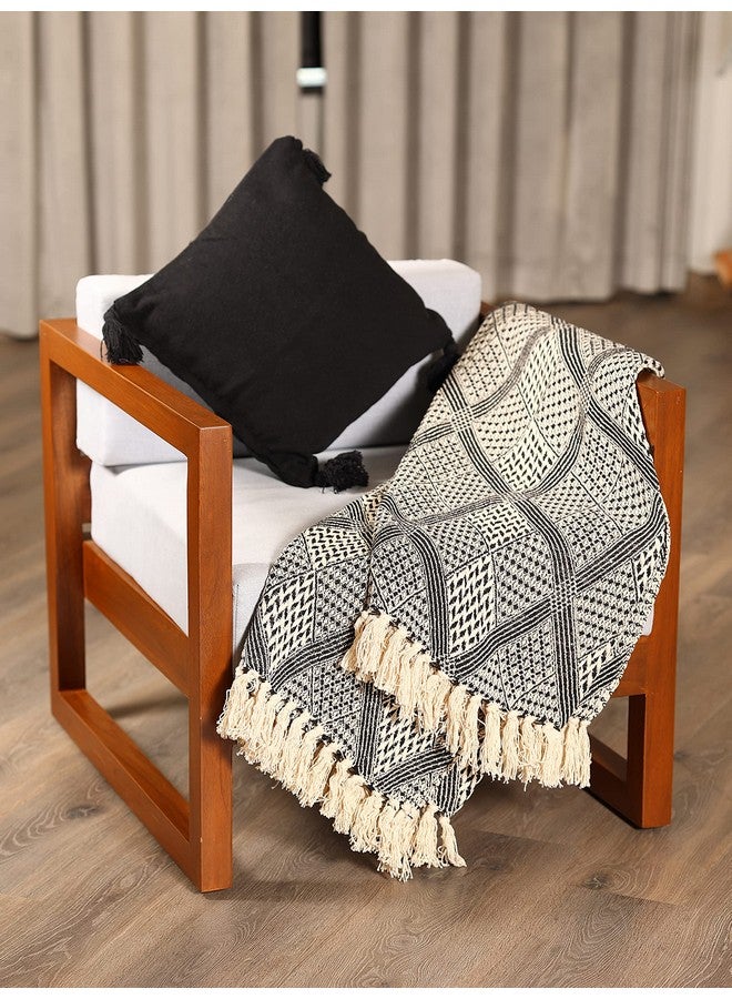 SASHAA WORLD SASHAA WORLD Unique Geometric Throw Bedcover | Throw Bedspreads, Perfect for Lounging, Cotton Bedsheet | Black/Grey Bedcover | 80 x 60 inch - Image 3