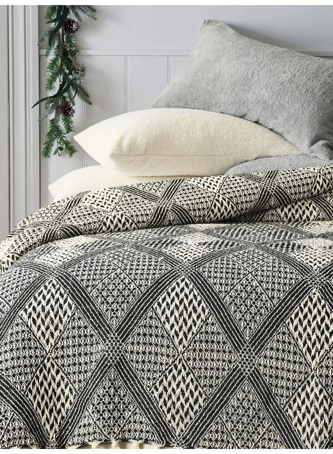 SASHAA WORLD SASHAA WORLD Unique Geometric Throw Bedcover | Throw Bedspreads, Perfect for Lounging, Cotton Bedsheet | Black/Grey Bedcover | 80 x 60 inch - Image 1
