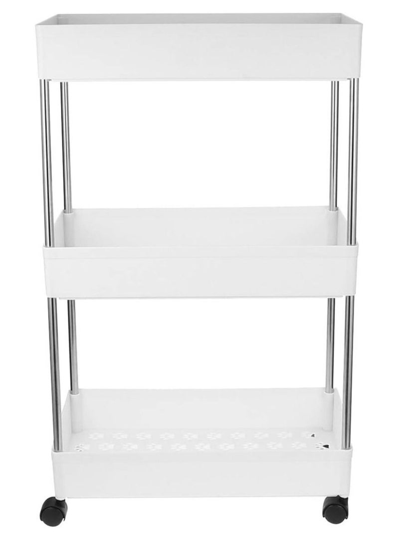 DubaiGallery عربة تخزين المطبخ المكونة من 3 طبقات مع عجلات دوارة، خزانة مطبخ بلاستيكية باللون الأبيض - Image 1