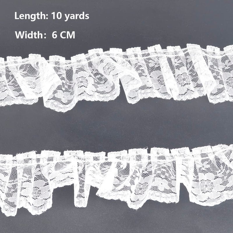 Kuasting 11 Yards Vintage Lace Pleated Fabric Trimming Ruffle Fabric Embroidered Sewing Lace Trim Wedding Bridal Dress Appliques Patches & Handmade DIY Sewing (White) - Image 2
