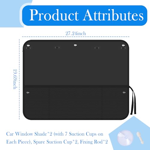 Figpade 2PCS Rear Car Window Shades for Side Window,27.24x19.69 Car Sun Shade Side Windows for Shading & Storing with 7 Suction Cups on Each Piece & Pouch,Portable Cars Windows Shade for Baby - Image 2