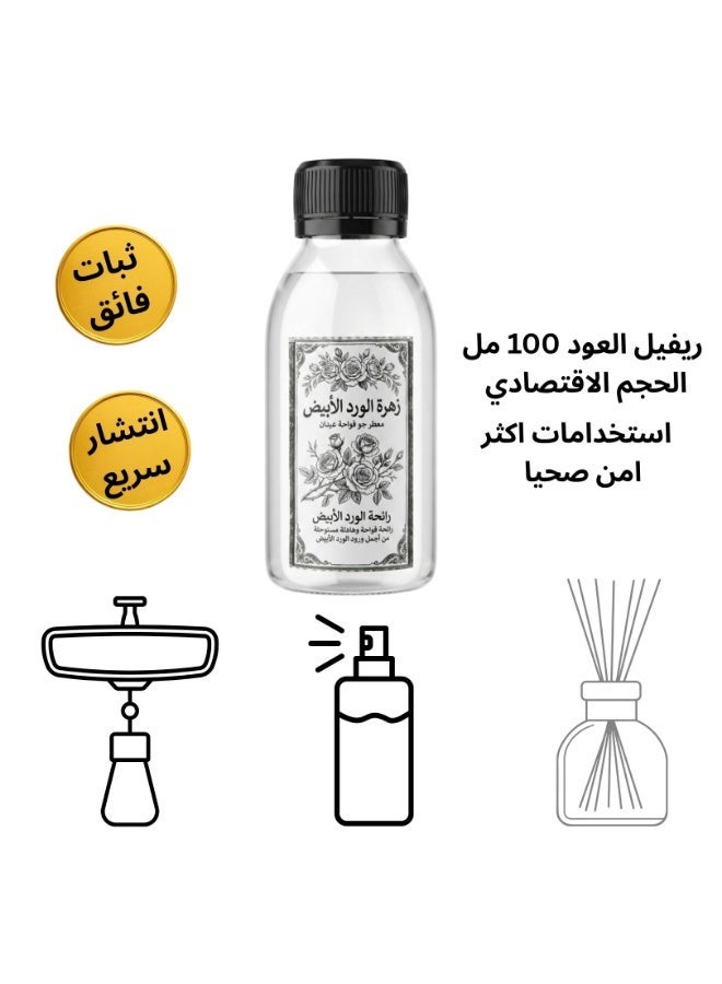عطر الورد الأبيض مركز 100 مل زجاجه لاعاده الملئ (Refill) لكل الفواحات - رائحة تدوم للمنزل والسيارة - امن صحيا - Image 2