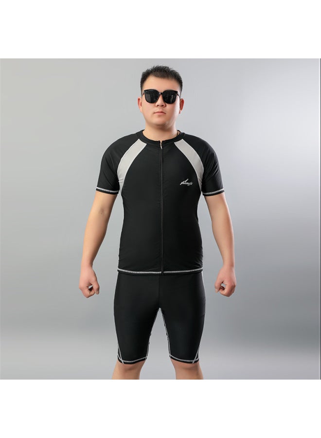 Loquat Swimming Suit Men's Training Swimming Suit Adult Split Large Size Swimming Trunks Five-point Sun Protection Suit Beach Men's Swimming Suit-Color:black And White- - Image 1