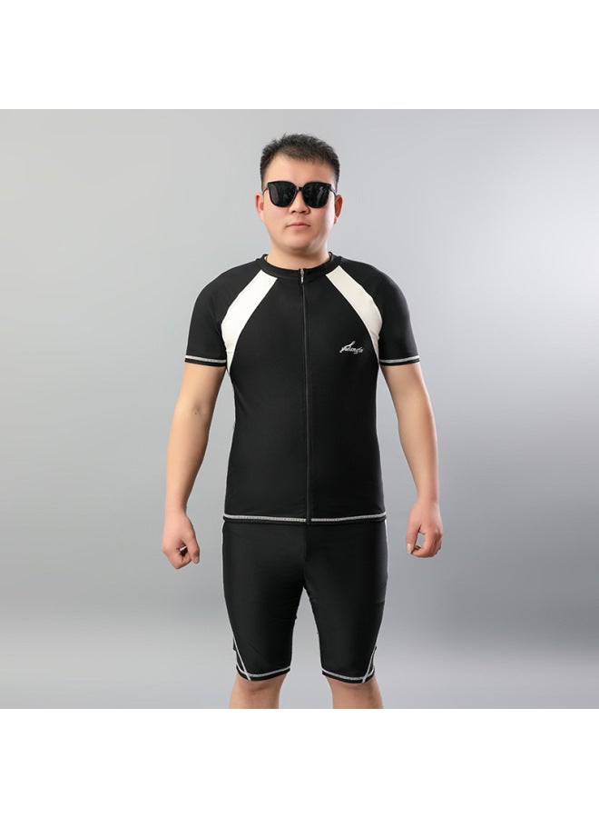 Loquat Swimming Suit Men's Training Swimming Suit Adult Split Large Size Swimming Trunks Five-point Sun Protection Suit Beach Men's Swimming Suit-Color:black And White- - Image 2