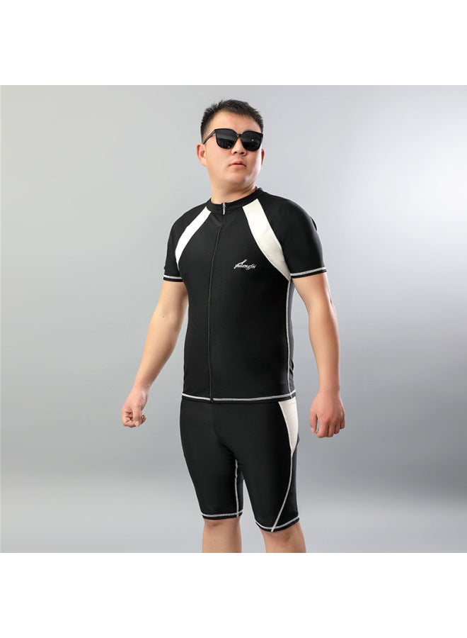 Loquat Swimming Suit Men's Training Swimming Suit Adult Split Large Size Swimming Trunks Five-point Sun Protection Suit Beach Men's Swimming Suit-Color:black And White- - Image 3