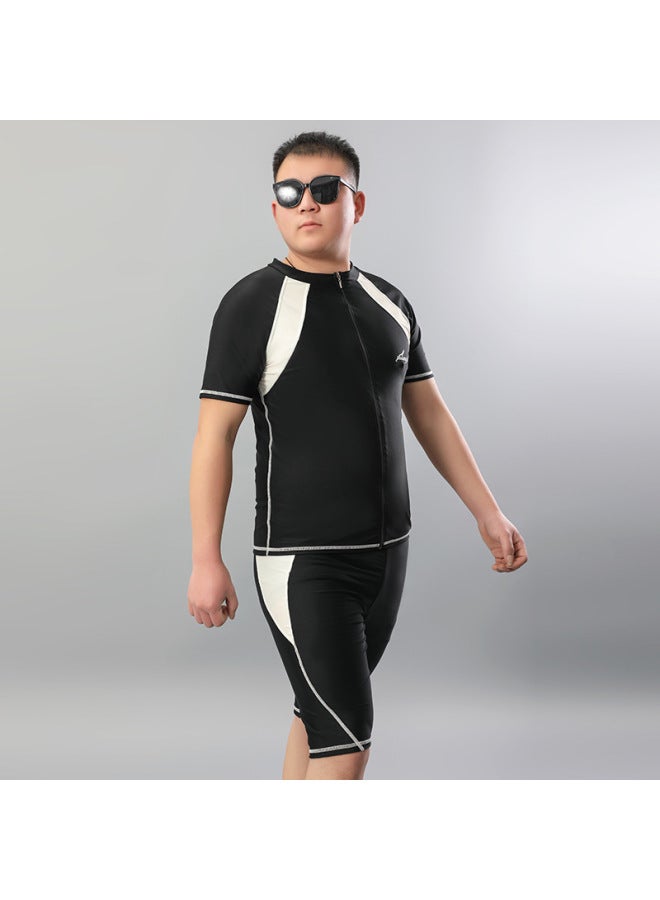 Loquat Swimming Suit Men's Training Swimming Suit Adult Split Large Size Swimming Trunks Five-point Sun Protection Suit Beach Men's Swimming Suit-Color:black And White- - Image 4