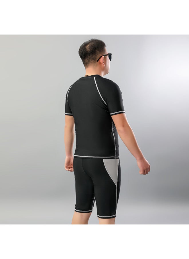 Loquat Swimming Suit Men's Training Swimming Suit Adult Split Large Size Swimming Trunks Five-point Sun Protection Suit Beach Men's Swimming Suit-Color:black And White- - Image 5