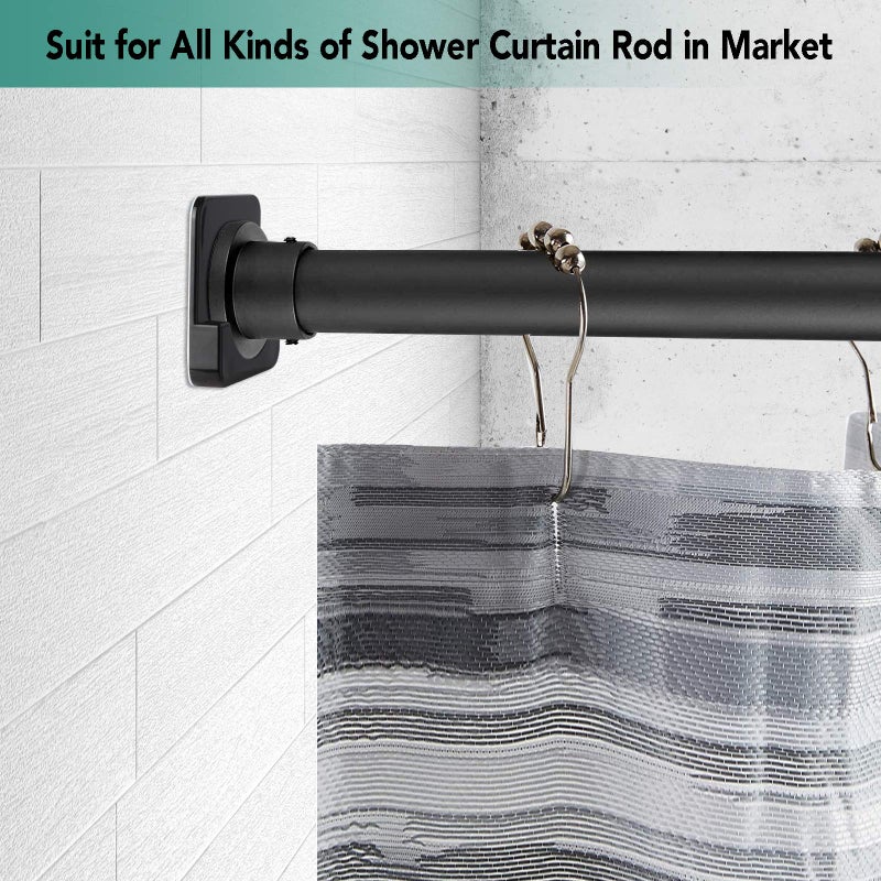 CANRAY Shower Curtain Rod Mount Holder for Wall | Adhesive Shower Rod Tension Retainer | No Drilling | Stick On | 2 Pack, Black (Shower Curtain Rod Not Included) - Image 4