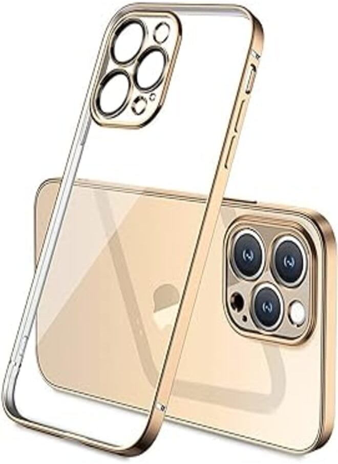 Generic - Case Compatible with Apple iPhone 13 Pro Max(6.7 Inch) Luxury Plating Transparent Soft Silicone Case With Protector Camera Lens Shockproof (Clear & Gold) - Image 1