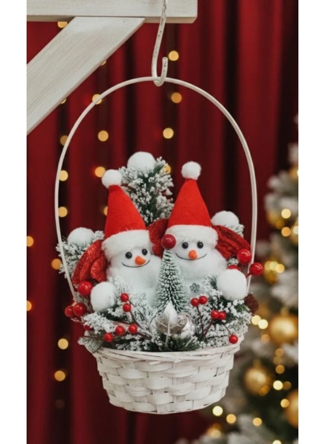 AKDC 20cm Snowman Sitting in Basket – Cute Christmas Hanging Décor Ornament for Tree, Wall & Holiday Decoration - Image 2