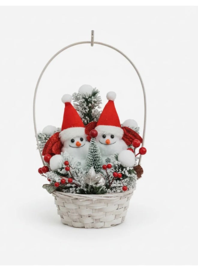 AKDC 20cm Snowman Sitting in Basket – Cute Christmas Hanging Décor Ornament for Tree, Wall & Holiday Decoration - Image 1