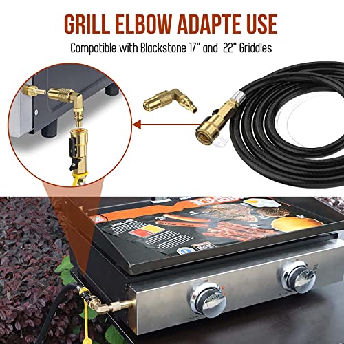 Alloxity 12 FT RV Propane Quick Connect Hose, with 1/4" Safety Shutoff Valve and 1/4" Male Full Flow Plug, Quick Disconnect Low Pressure Hose Extension with Elbow Adapter for 17" and 22" Blackstone Griddles - Image 5