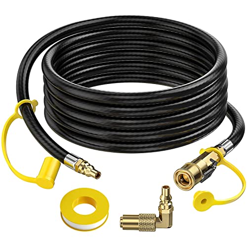 Alloxity 12 FT RV Propane Quick Connect Hose, with 1/4" Safety Shutoff Valve and 1/4" Male Full Flow Plug, Quick Disconnect Low Pressure Hose Extension with Elbow Adapter for 17" and 22" Blackstone Griddles - Image 1