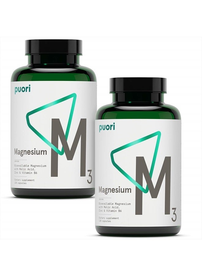 Puori Organic Magnesium Zinc Supplement - 300mg - 240 Vegan Capsules - High Absorption M3 Complex for Sleep, Immune Support, Energy, Muscle Recovery, Relaxation & Leg Cramps - Zinc & Vitamin B6 - Image 1