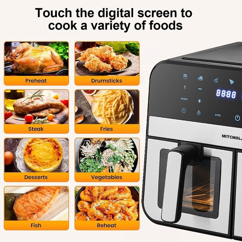 MITCMOLARD Air Fryer, 9 L, Dual Zone, Visual Window, Flip-Free, 8 Preset Programs | Stainless Steel Airfryer, Digital Rapid, قلاية هوائية, Rapid Hot Air Circulation Technology - Image 3