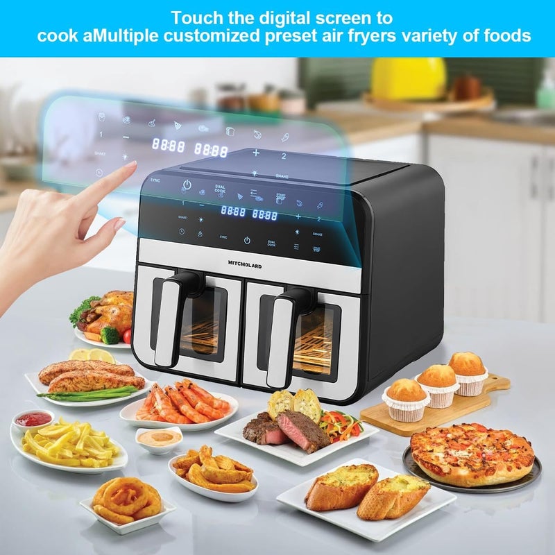 MITCMOLARD Air Fryer, 9 L, Dual Zone, Visual Window, Flip-Free, 8 Preset Programs | Stainless Steel Airfryer, Digital Rapid, قلاية هوائية, Rapid Hot Air Circulation Technology - Image 5