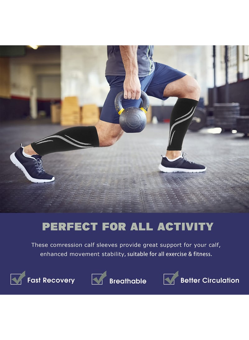 Calf Compression Sleeves & Footless Compression Socks - 2 Pairs for Running, Cycling, Varicose Veins, and Shin Splint Relief - Supportive Leg Sleeves for Workouts (Black) - Image 2