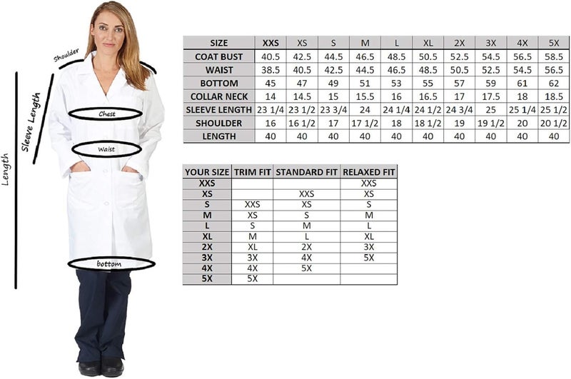 Natural Uniforms معطف مختبر بطول 40 بوصة للجنسين بأكمام طويلة معطف طبي احترافي - Image 2