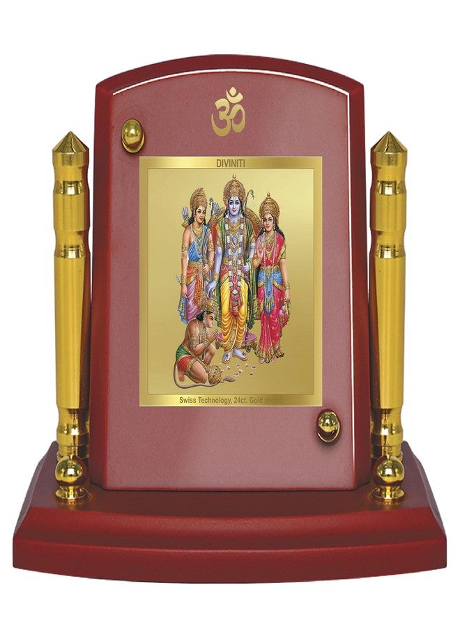 DIVINITI Ram Darbar God Idol Photo Frame for Car Dashboard, Table Décor|MDF 1B Wooden Frame, 24K Gold Plated Foil and Engraved Pillars of Brass|Idol for Pooja, Gifts Items (7X 9CM) - Image 1