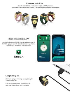 iQIBLA Smart Zikr Ring | 18MM Prayer Counter, Tasbih Counter & Muslim Prayer Time Reminder | Waterproof Wearable Technology | Black and Gold  - Image 3