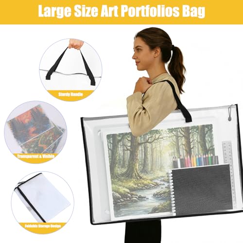 EOOUT 4pcs 24x36 Inches Art Portfolio Bags, Portfolio Folder for Artwork, Posters Storage Bag with Zipper and Handle Mesh Folder Organizers for Poster, Scrapbook, Keepsake and Bulletin Board - Image 3