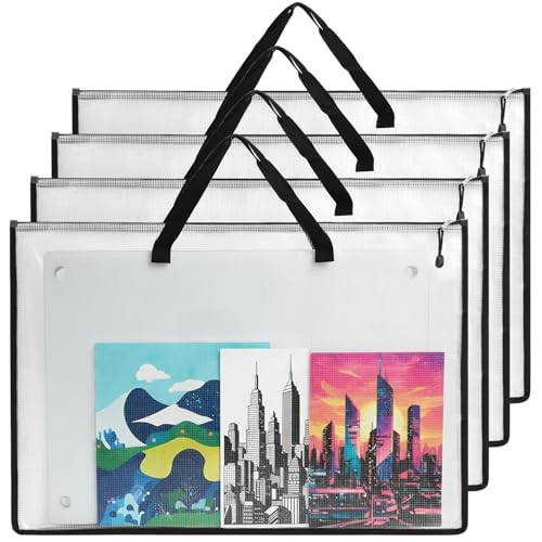EOOUT 4pcs 24x36 Inches Art Portfolio Bags, Portfolio Folder for Artwork, Posters Storage Bag with Zipper and Handle Mesh Folder Organizers for Poster, Scrapbook, Keepsake and Bulletin Board - Image 1