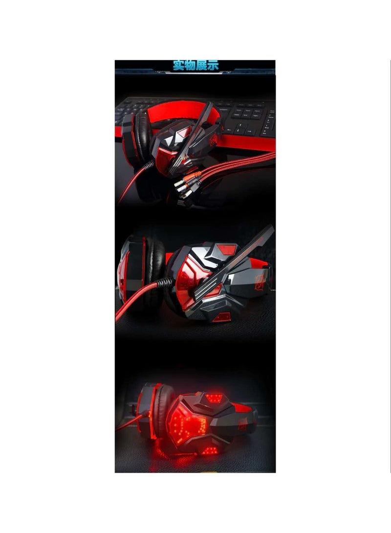 Led Light CG833 USB Gaming Headphone Plug Stereo Sound Virtual Wired Headsets with Mic for Playing Games Music Enjoy Gaming - Red - Image 3
