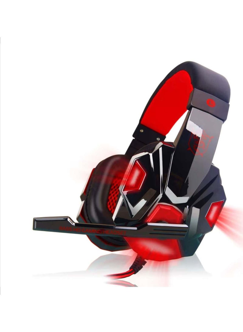 Led Light CG833 USB Gaming Headphone Plug Stereo Sound Virtual Wired Headsets with Mic for Playing Games Music Enjoy Gaming - Red - Image 2