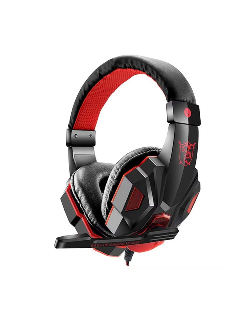 Led Light CG833 USB Gaming Headphone Plug Stereo Sound Virtual Wired Headsets with Mic for Playing Games Music Enjoy Gaming - Red - Image 1