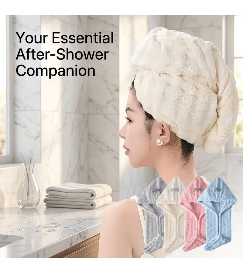 Thickened White Wide Tail Large Hair Drying Cap Super Absorbent Quick Dry Hair Towel Wrap For Women - Image 3