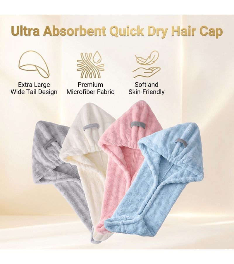 Thickened White Wide Tail Large Hair Drying Cap Super Absorbent Quick Dry Hair Towel Wrap For Women - Image 2