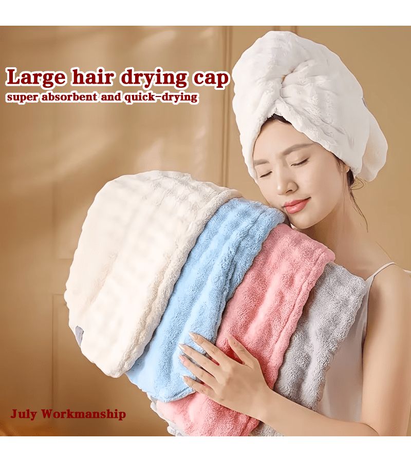 Thickened White Wide Tail Large Hair Drying Cap Super Absorbent Quick Dry Hair Towel Wrap For Women - Image 1