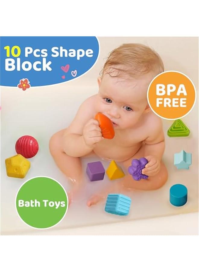 Montessori Toys for 1+ Year Old, Shape Sorter Baby Toys for Boys Girl Birthday Gift, Colorful Infant Toddler Toy, 10pcs Sensory Blocks Developmental Learning Fine Motor Skill 18+ Month - Image 4