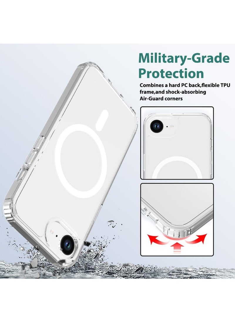 Compatible with iPhone 16E Case, Mil-Grade Drop Tested Shockproof Anti-Scratch Clear Magnetic Phone Case for iPhone 16E Case (Clear)