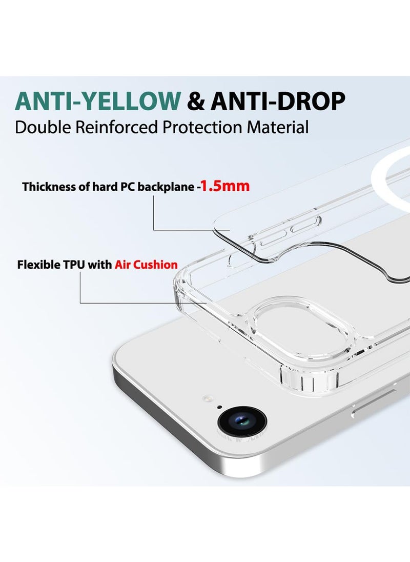 Compatible with iPhone 16E Case, Mil-Grade Drop Tested Shockproof Anti-Scratch Clear Magnetic Phone Case for iPhone 16E Case (Clear)