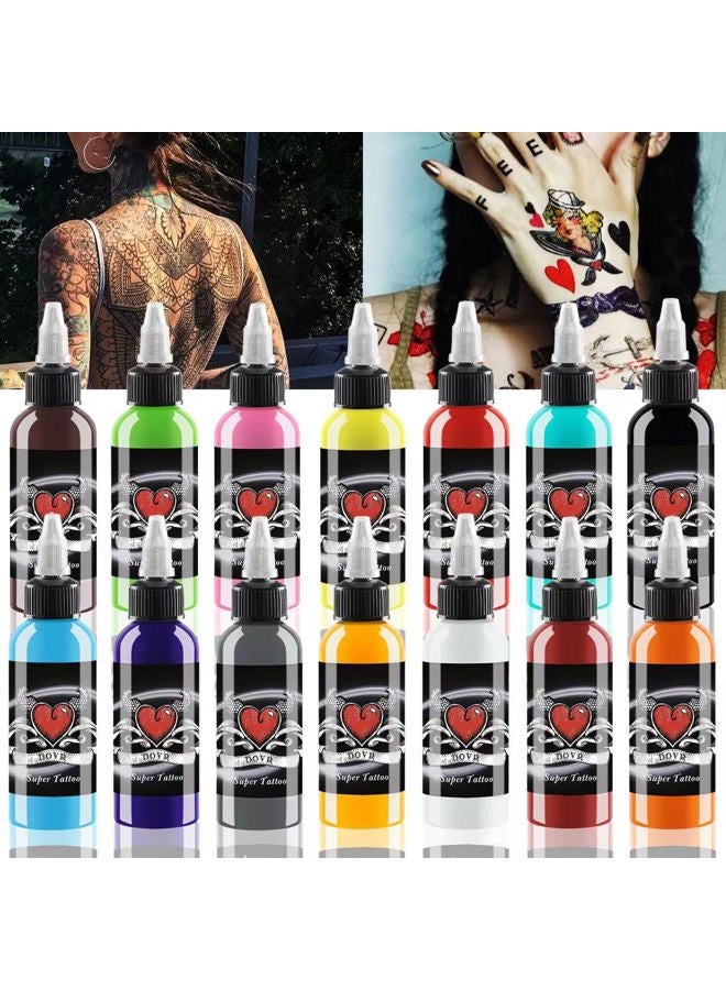 BAODELI Tattoo Ink Set,14Pcs Tattoo Ink 1oz 30ml/Bottle for 3D Makeup Beauty Skin Body Art,Tattoo Inks Pigment Kit for Professionals and Beginners Use (14 Colors,Black,Red,White ect) - Image 1