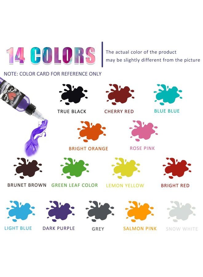 BAODELI Tattoo Ink Set,14Pcs Tattoo Ink 1oz 30ml/Bottle for 3D Makeup Beauty Skin Body Art,Tattoo Inks Pigment Kit for Professionals and Beginners Use (14 Colors,Black,Red,White ect) - Image 3