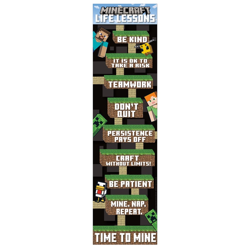 Eureka Minecraft Life Lessons Vertical Classroom Banner for Teachers, 12" x 45" - Image 1