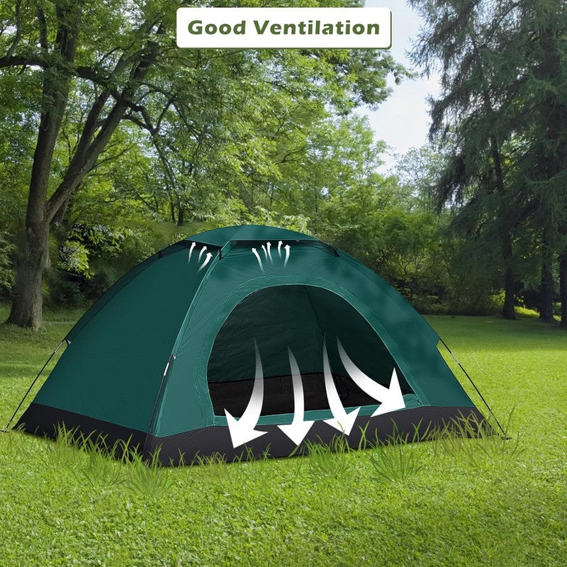 DEXO خيمة تخييم تلقائية فورية 200X150X110CM، خيمة سهلة التركيب لشخصين إلى ثلاثة أشخاص مع حماية من الأشعة فوق البنفسجية، مقاومة للماء، خيمة سفر خفيفة الوزن للتخييم، المشي في الطبيعة والمهرجانات، خضراء - Image 2