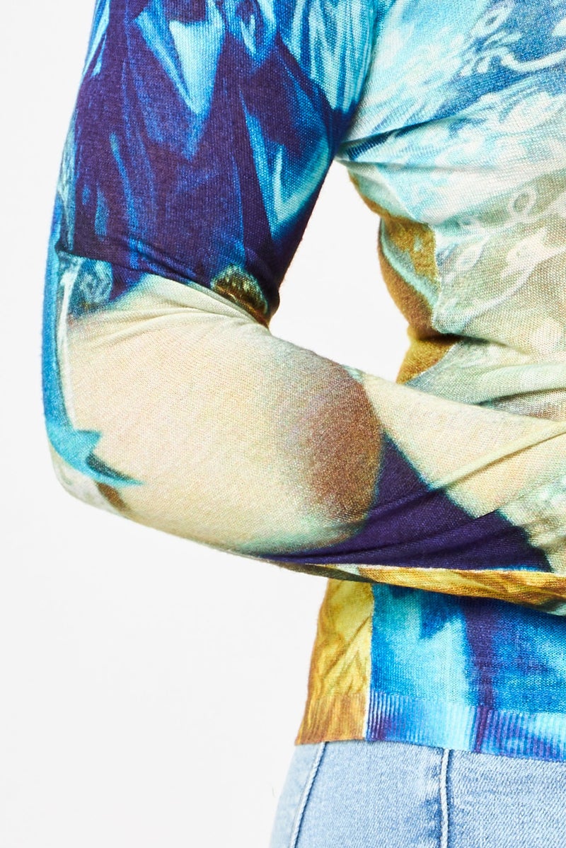 DESIGUAL Women Round Neck Long Sleeve Allover Print Top, Multicolor - Image 3