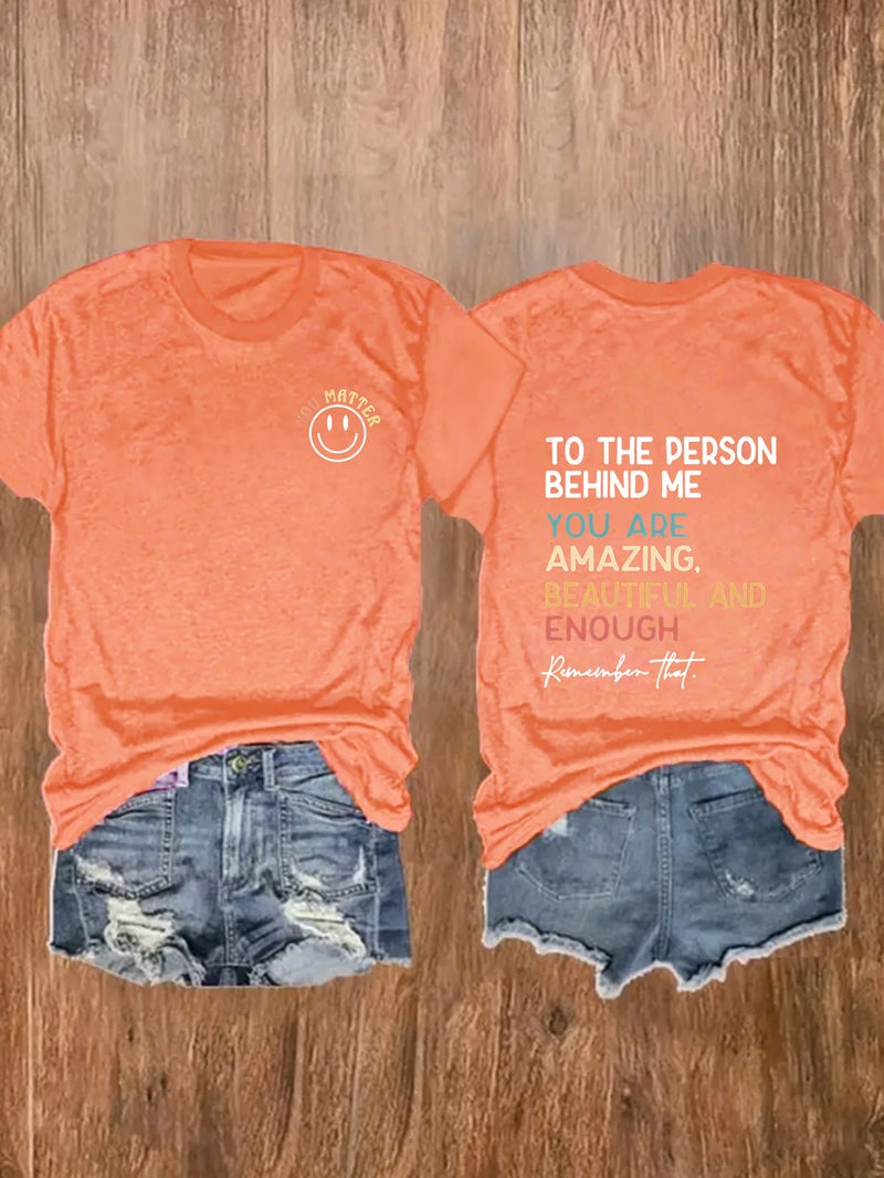 Europe and the United States summer womens TO THE YOU smiley face printing round neck short sleeve T-shirt casual fashion T-shirt foreign trade explosions rust red - Image 3