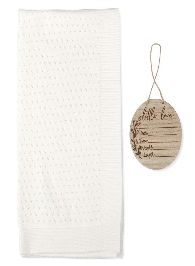 Jessica Simpson Two Piece Knit Baby Blanket with Keepsake Milestone Disc for Newborns and Infants (Ivory) - Image 1