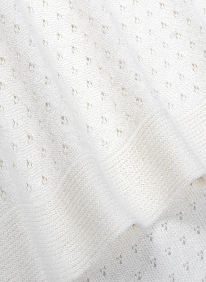 Jessica Simpson Two Piece Knit Baby Blanket with Keepsake Milestone Disc for Newborns and Infants (Ivory) - Image 5