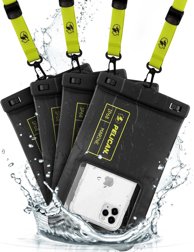 Pelican Marine 4 Pack - IP68 Floating Waterproof Phone Pouch/Case (XL Size) - Black/Yellow - Image 1