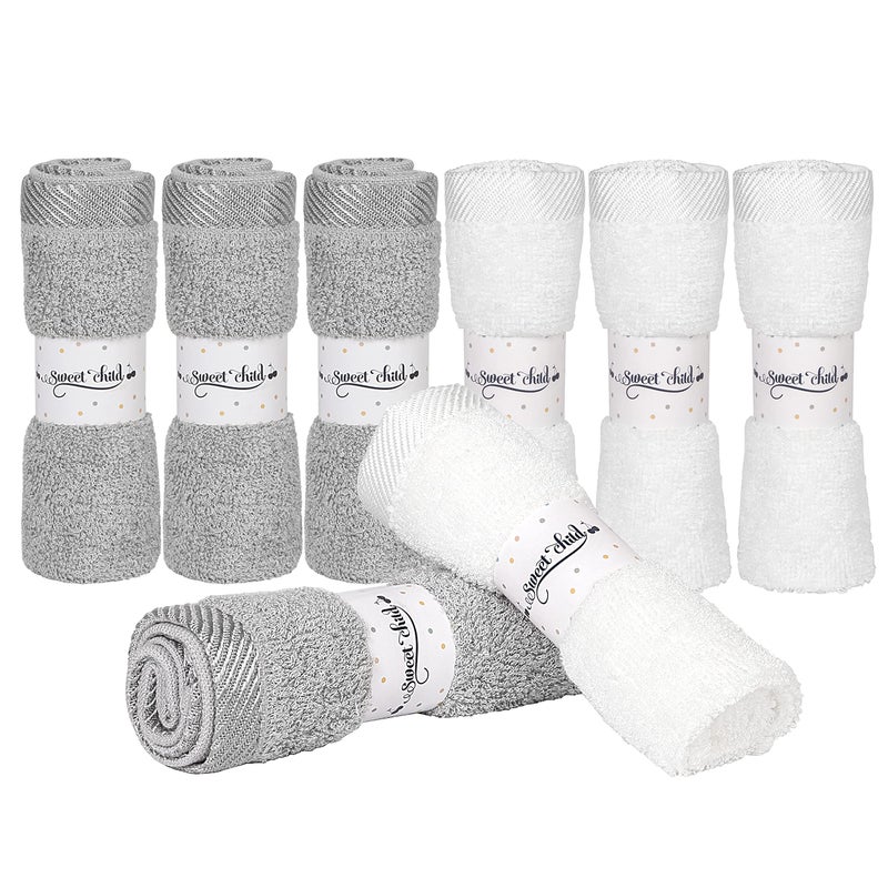 Sweet Child 8-Pack Baby Washcloths -Super Soft Rayon,Wash Cloths for Newborn,Infants and Kids, Bath Baby Towels, for Body and Face (Grey/White) - Image 1