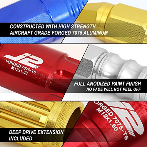 J2 Engineering 20 Pcs 7075 Aluminum Open End M12 x 1.5 Lug Nuts Set w/Socket Adapter, Black, Fit Conical Seat, LN-T7-004-15-BK - Image 2