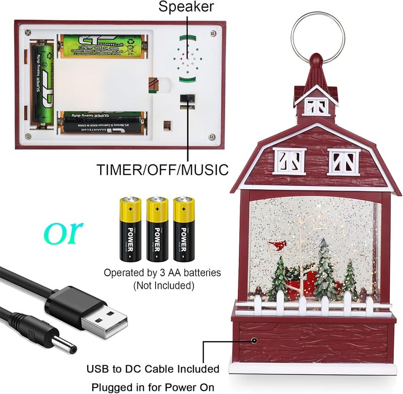 Eldnacele فانوس كرة ثلج موسيقي مع مؤقت، مضاء يعمل بالبطارية/USB مع دوامات غنائية ومتلألئة، مصباح كرات ثلج للبالغين والأطفال لتزيين عيد الميلاد - سيارة - Image 2