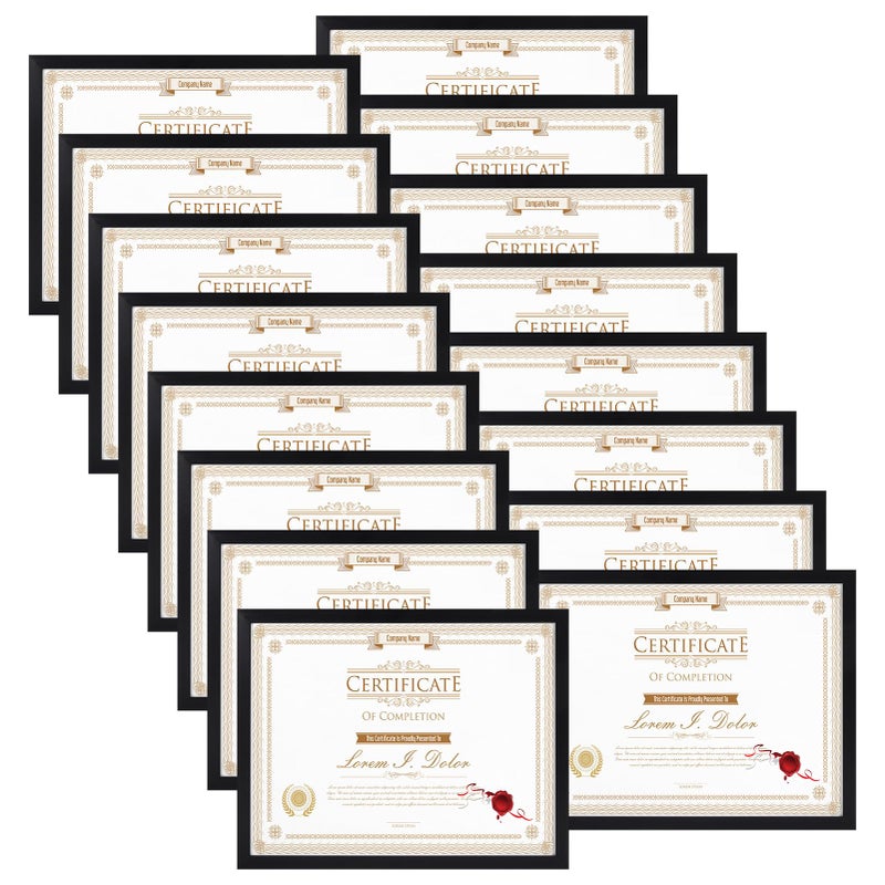 WIFTREY 16 Pack 85x11 Certificate Picture Frames Multi 85 by 11 Photo Frame Bulk for Document Award Wall Hanging or Tabletop Display Black